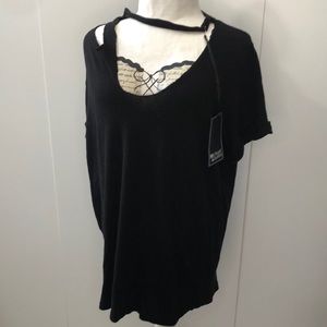 Designer Michael Lauren T-Shirt 100% cotton sz Small Black cut out style